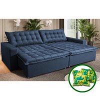 Sofá Sem Caixa Retrátil Reclinável 2,95m Cama inBox França Velusoft Azul