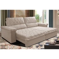 Sofá Retrátil e Reclinável 2,95m Molas Ensacadas Cama inBox Big Home com Bordado 3D Velusoft Bege