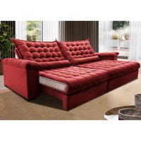 Sofá Retrátil e Reclinável 3,15m Molas Ensacadas Cama inBox Big Space com Bordado Velusoft Vermelho
