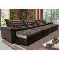 Sofá Retrátil e Reclinável 3,55m Molas Ensacadas Cama inBox Big Space com Bordado 3D Velusoft Café