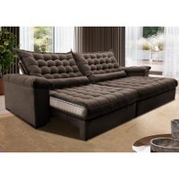 Sofá Retrátil e Reclinável 3,15m Molas Ensacadas Cama inBox Big Space com Bordado 3D Velusoft Café