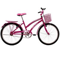 Bicicleta Feminina Aro 24 com cestinha Susi Rosa Pink