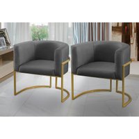 Kit 2 Poltronas para Sala Decorativa Tamires Base Ferro Veludo Cinza Adonai Estofados