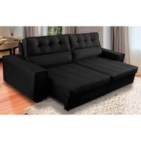 Sofá Retrátil e Reclinável 3 Lugares com Molas 2,50m Camila Suede Preto Adonai Estofados
