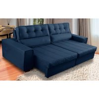 Sofá Retrátil e Reclinável 3 Lugares com Molas 2,10m Camila Suede Azul Adonai Estofados