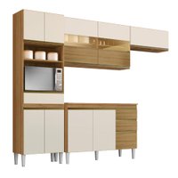 Armário de Cozinha Completa Clara com Balcão e Nicho para Micro-ondas 9 Portas 3 Gavetas Atacama/Off White Aramóveis