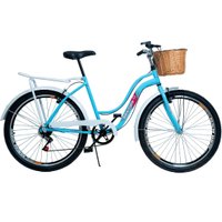 Bicicleta Vintage Retrô Aro 26 6V Azul Bebê Lady com Cestinha de Vime