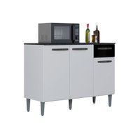 Balcão Poquema Janaina 3 Portas 1 Gaveta 105  cm - Branco com preto