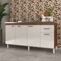 Balcão Indekes para Pia 4 Portas 1 Gaveta Noce/ Off White 6115.10