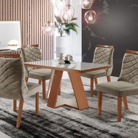 Conjunto Sala de Jantar Viena Porto Mesa Tampo MDF e Vidro 4 Cadeiras ShopKasa