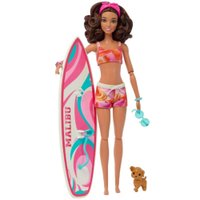 Boneca Barbie Filme Morena Articulada Prancha Surf Cachorrinho Praia e Acessórios HPL69 Mattel