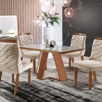 Conjunto Sala de Jantar Viena Porto Mesa Tampo MDF e Vidro Com 4 Cadeiras ShopKasa