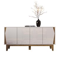 Buffet Balcão 1,65 Nicho e Prateleira Interna 4 Portas Califórnia - Off White/Madero Canela - Lojas RPM