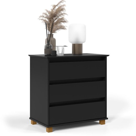 Mini Cômoda EJ 3 Gavetas Mesa Cabeceira Decoração Quarto Casal Solteiro Infantil - Preto