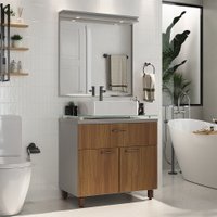 Gabinete para Banheiro com Cuba e Espelheira Lexus Cimento/Noce - Moville