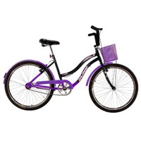 Bicicleta Retrô Vintage Aro 26 Feminina Beach Preto com Lilás
