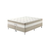 Cama Box King Bege + Colchão Molas Ensacadas Houston Pillow Inn 193x203x65cm