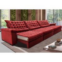 Sofá Retrátil e Reclinável 4,15m Molas Ensacadas Cama inBox Big Space com Bordado Velusoft Vermelho
