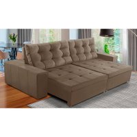 Sofá Retrátil e Reclinável 3 Lugares com Molas 2,10m Duda Suede Cappuccino Adonai Estofados