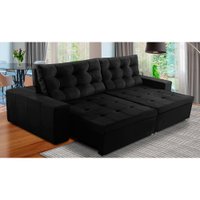 Sofá Retrátil e Reclinável 3 Lugares com Molas 2,10m Duda Suede Preto Adonai Estofados
