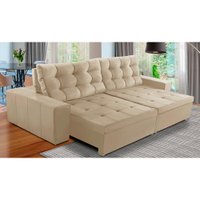 Sofá Retrátil e Reclinável 3 Lugares com Molas 2,10m Duda Suede Bege Adonai Estofados