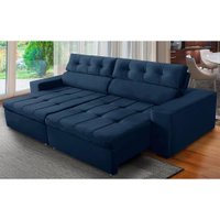 Sofá Retrátil e Reclinável 3 Lugares com Molas 2,30m Dani Suede Azul Adonai Estofados