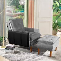 Poltrona De Veludo Konforto Veneza Reclinável Com Puff Cinza/Preto