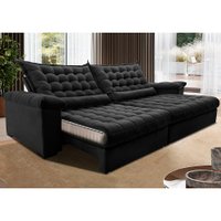 Sofá Retrátil e Reclinável 2,15m Molas Ensacadas Cama inBox Big Space com Bordado 3D Velusoft Preto