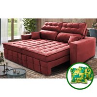 Sofá Retrátil e Reclinável 2,20m Molas Ensacadas e Costura Tripla Cama inBox Japão Velusoft Vermelho