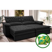 Sofá Retrátil e Reclinável 2,72m Molas Ensacadas Cama inBox Alemanha com Espuma Viscoelástico Velusoft Preto