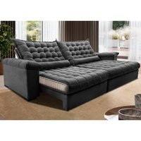 Sofá Retrátil e Reclinável 3,15m Molas Ensacadas Cama inBox Big Space com Bordado 3D Velusoft Cinza