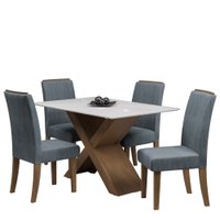Conjunto de Mesa Sala de Jantar Tampo Com Vidro Grécia 4 Cadeiras Off White / Cinza / Cedro 1,36m Dobuê Conjunto de Mesa Sala de Jantar Tampo Com Vidro Grécia 4 Cadeiras Off White / Cinza / Cedro 1,36m Dobuê
