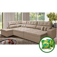 Sofá de Canto Retrátil e Reclinável Esquerdo 3,40x2,36m Molas Cama inBox Espanha Velusoft Bege