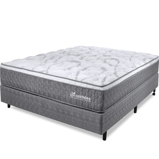 Cama Box Casal Colchão Smart Spring Mola Ensacada e Pillow Top de Espuma Viscoelástico 138x188x61cm BF Colchões
