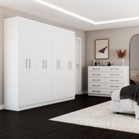 Quarto de Casal Ele e Ela Guarda-Roupa 8 Portas e 8 Prateleiras Cômoda 10 Gavetas