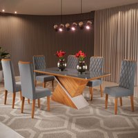Mesa de Jantar 6 Lugares Porto Seguro com Vidro