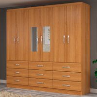 Guarda-Roupa Solteiro Bergamo 6 Portas 9 Gavetas com Espelho