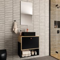 Armário de Banheiro Suspenso 60 cm 1 Porta com Cuba Preto