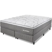 Cama Box Queen Colchão Smart Spring Mola Ensacada e Pillow Top de Espuma Viscoelástico Cinza BF Colchões