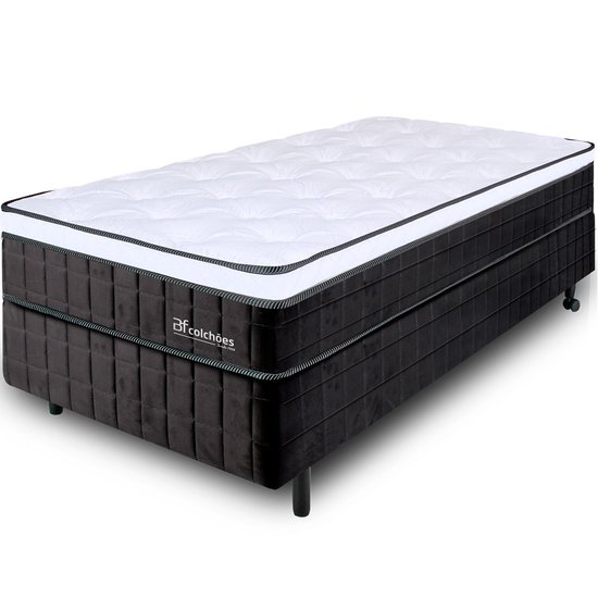Colchão Para Solteiro Molas Ensacadas Firme de Pillow Espuma D45 88x188X26 BF Colchões Preto/Branco