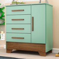 Cômoda Infantil Kids 1 Porta 4 Gavetas Verde