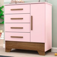 Cômoda Infantil Kids 1 Porta 4 Gavetas Rosa