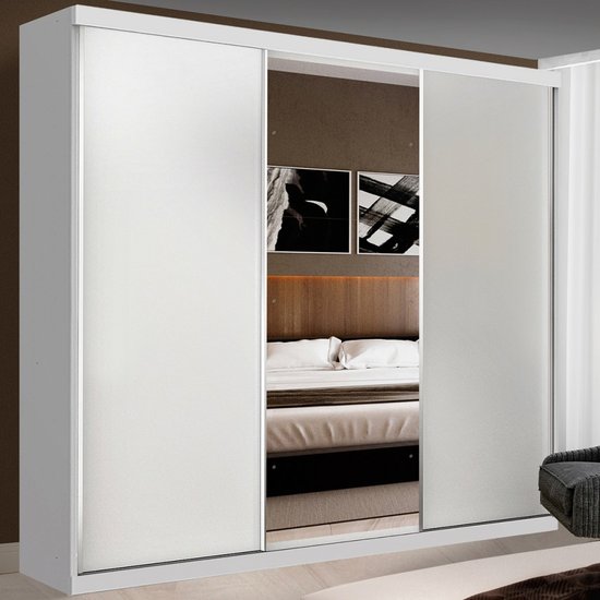 Guarda-Roupa Casal Barcelona 3 Portas de Correr 4 Gavetas Branco