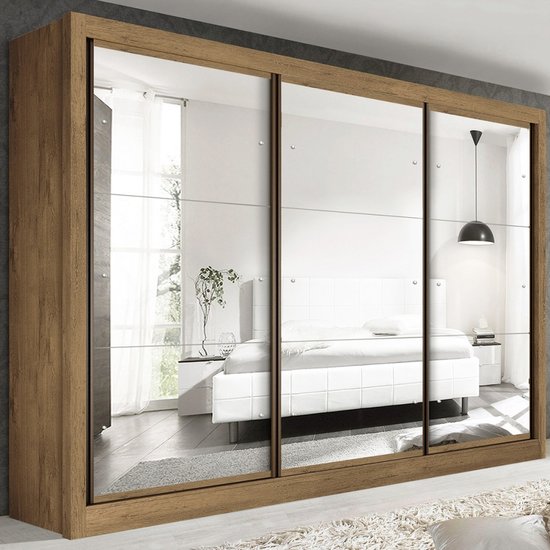 Guarda-Roupa Casal Ravena 3 Portas de Correr Espelhada Marrom