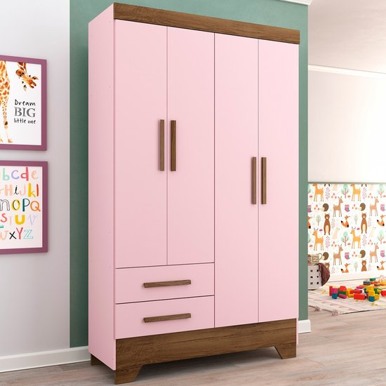Guarda-Roupa Infantil 4 Portas 2 Gavetas Rosa