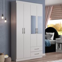 Guarda-Roupa Solteiro Atalaia 4 Portas 2 Gavetas com Espelho Branco