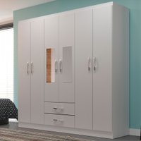 Guarda-Roupa Solteiro Atalaia 6 Portas 2 Gavetas com Espelho Branco