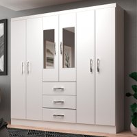 Guarda-Roupa Solteiro Sevilha 6 Portas 3 Gavetas com Espelho Branco