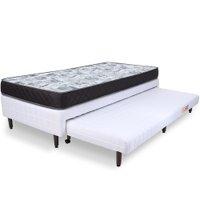 Cama Box Solteiro com Cama Auxiliar Mais Colchão de Espuma Selado Antialérgico 88x188x48CM BF Colchões Branco