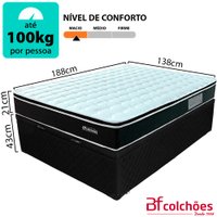 Cama Box Báu Casal com Pillow Top Espuma Viscoelástica da Nasa e Molas Superlastic 138x188x64cm MaxSleep BF Colchões
